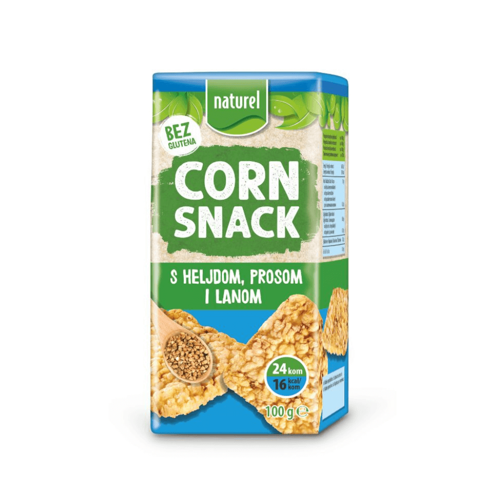 NATUREL CORN SNACK S HELJDOM, PROSOM I LANOM 100 G (ČETVRTASTI)